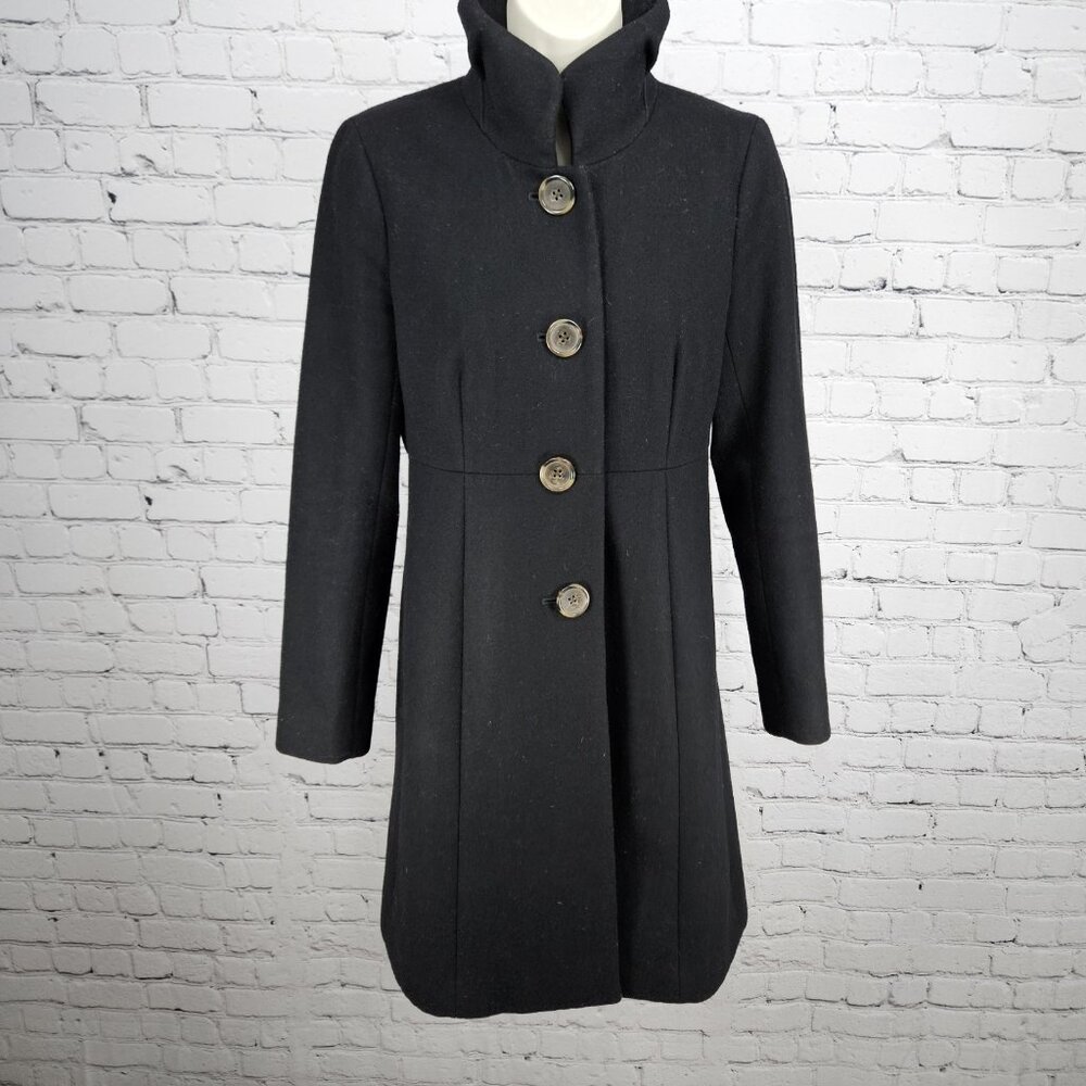 J. Crew Black Wool Blend Buttoned Stand Up Collar Pockets Lined Over Coat 0